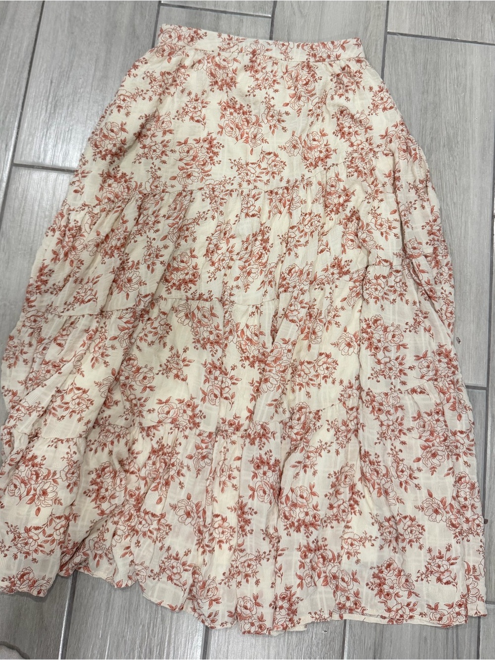 Altar'd State Cream Maxi Skirt with Rust Floral Print - Picture 2 of 5